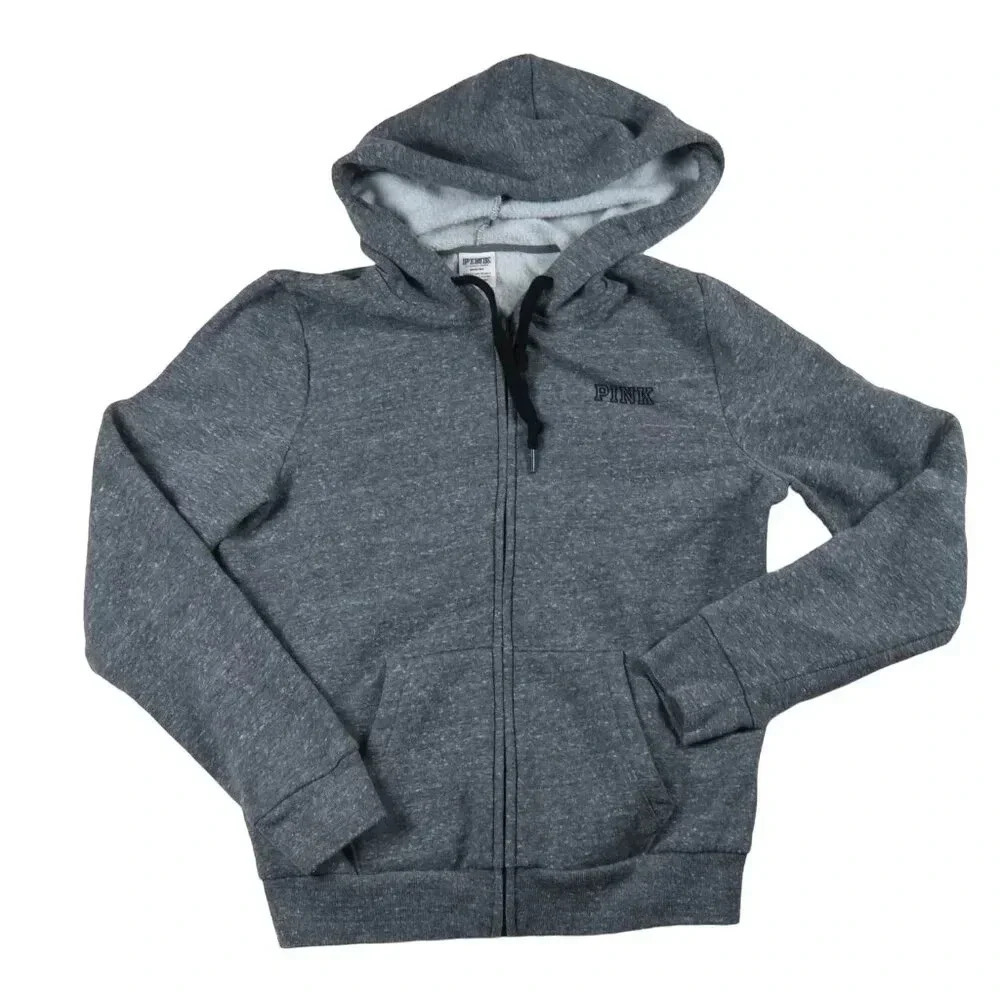 PINK Victoria's Secret Women's Grey Full Zip Hoodie Size Medium Love Pink